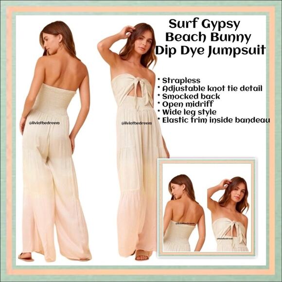 Beach Bunny / Surf Gypsy Sage Peach Combo Dip Dye Jumpsuit SZ M $99 - Picture 1 of 13